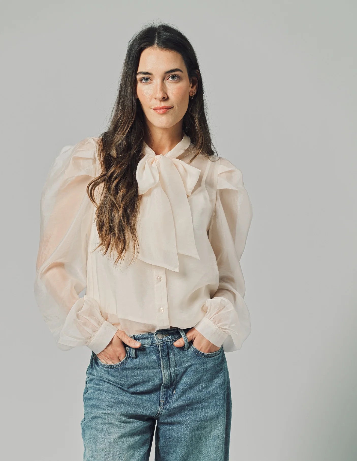 LONG SLEEVE FRENCH BOW SHIRT - IVORY