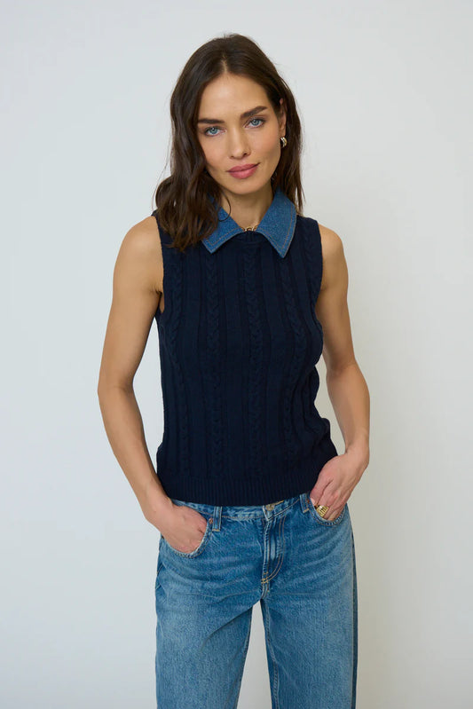 DASH DENIM COLLARED SHELL SWEATER