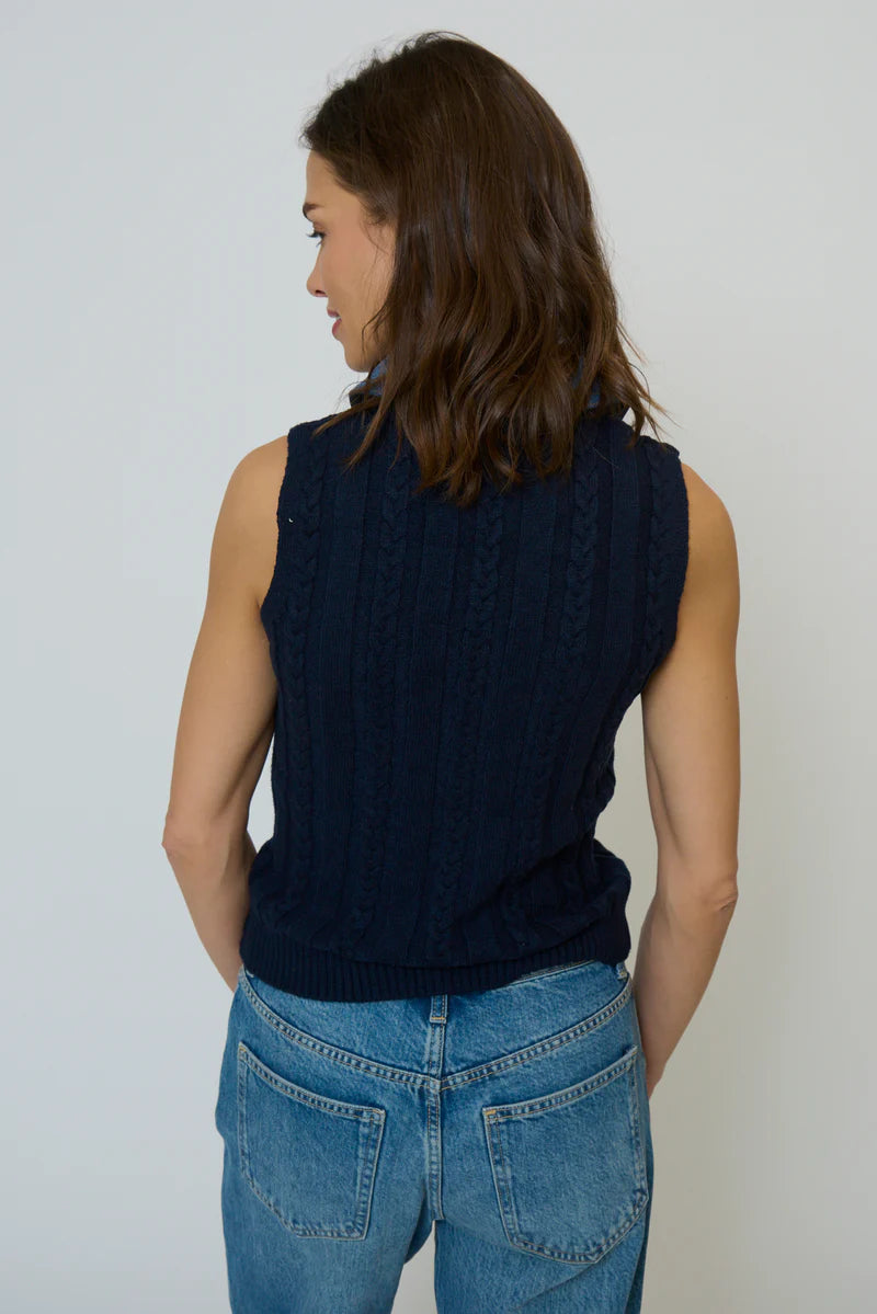 DASH DENIM COLLARED SHELL SWEATER