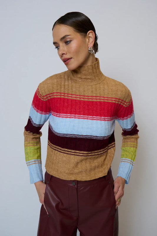 MARLEY RIBBED GRADIENT STRIPE T-NECK SWEATER