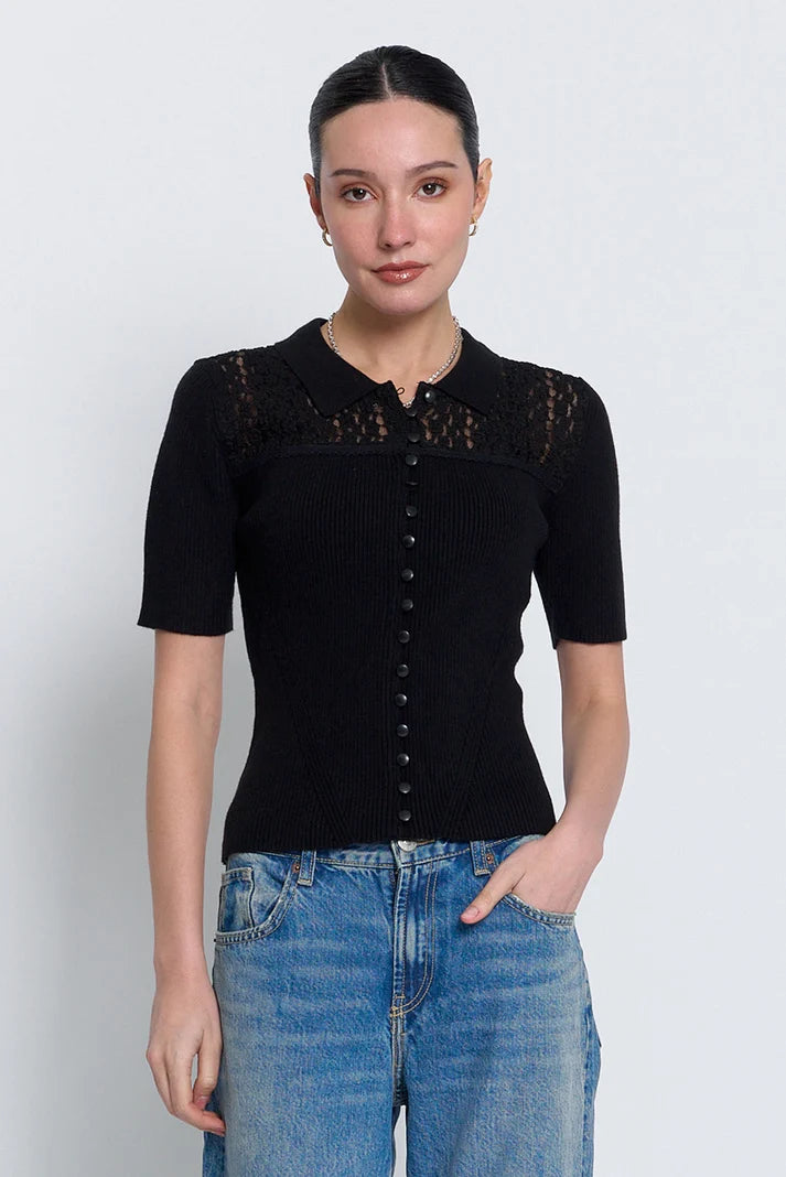 SCARLET LACE COMBO SWEATER - BLACK