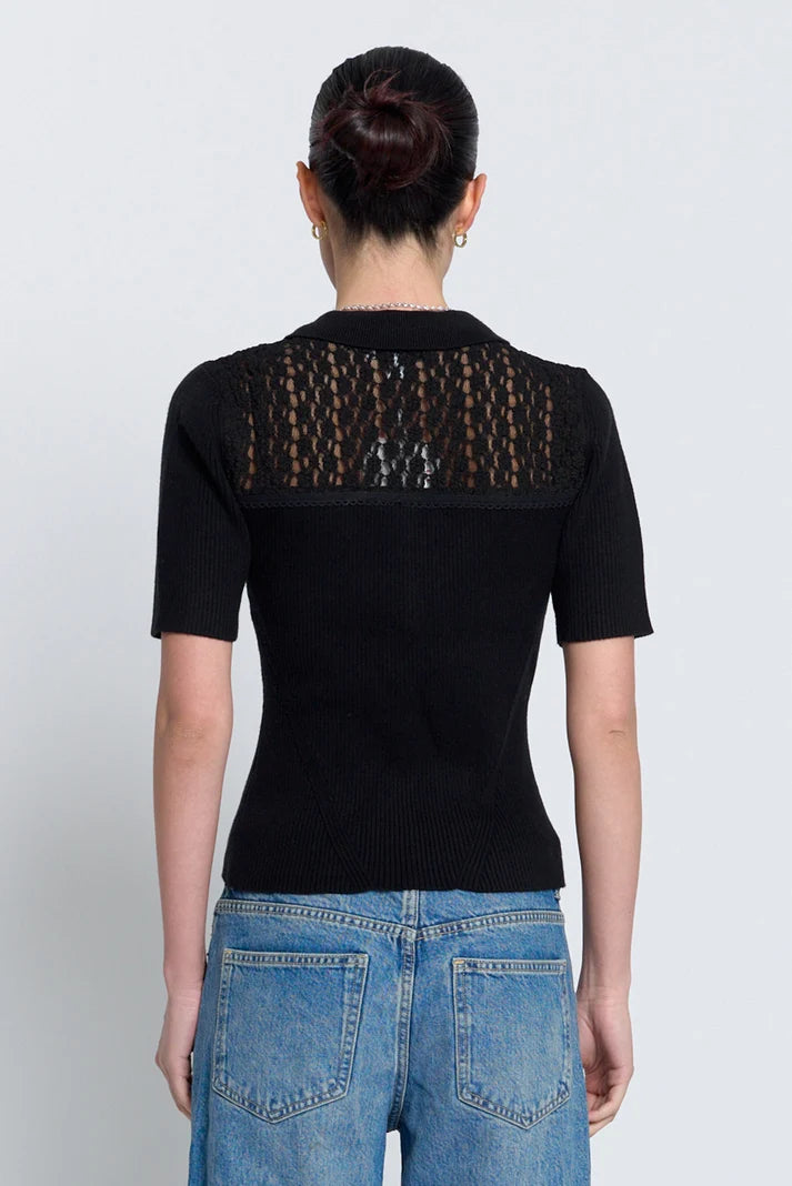 SCARLET LACE COMBO SWEATER - BLACK
