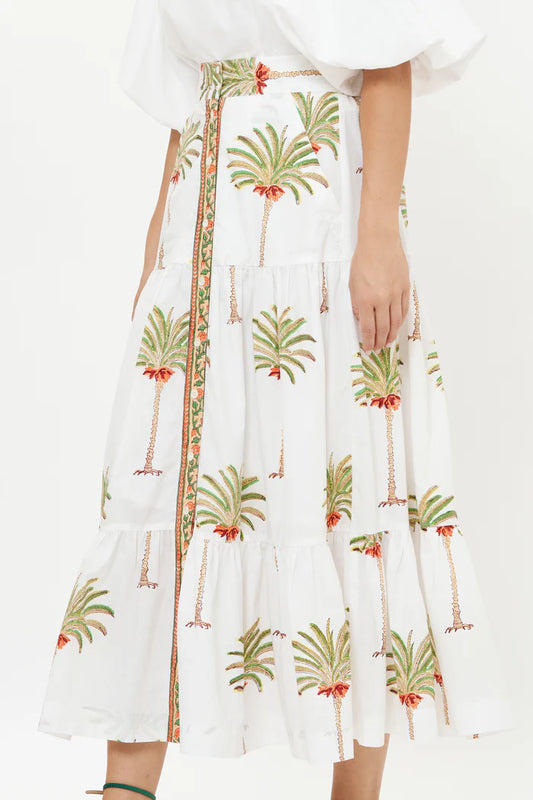 BUTTON FRONT SKIRT - PALM