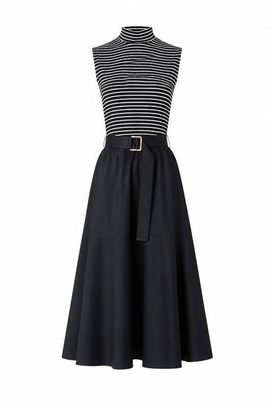 NAVA BLK/WHT STRIPE DRESS