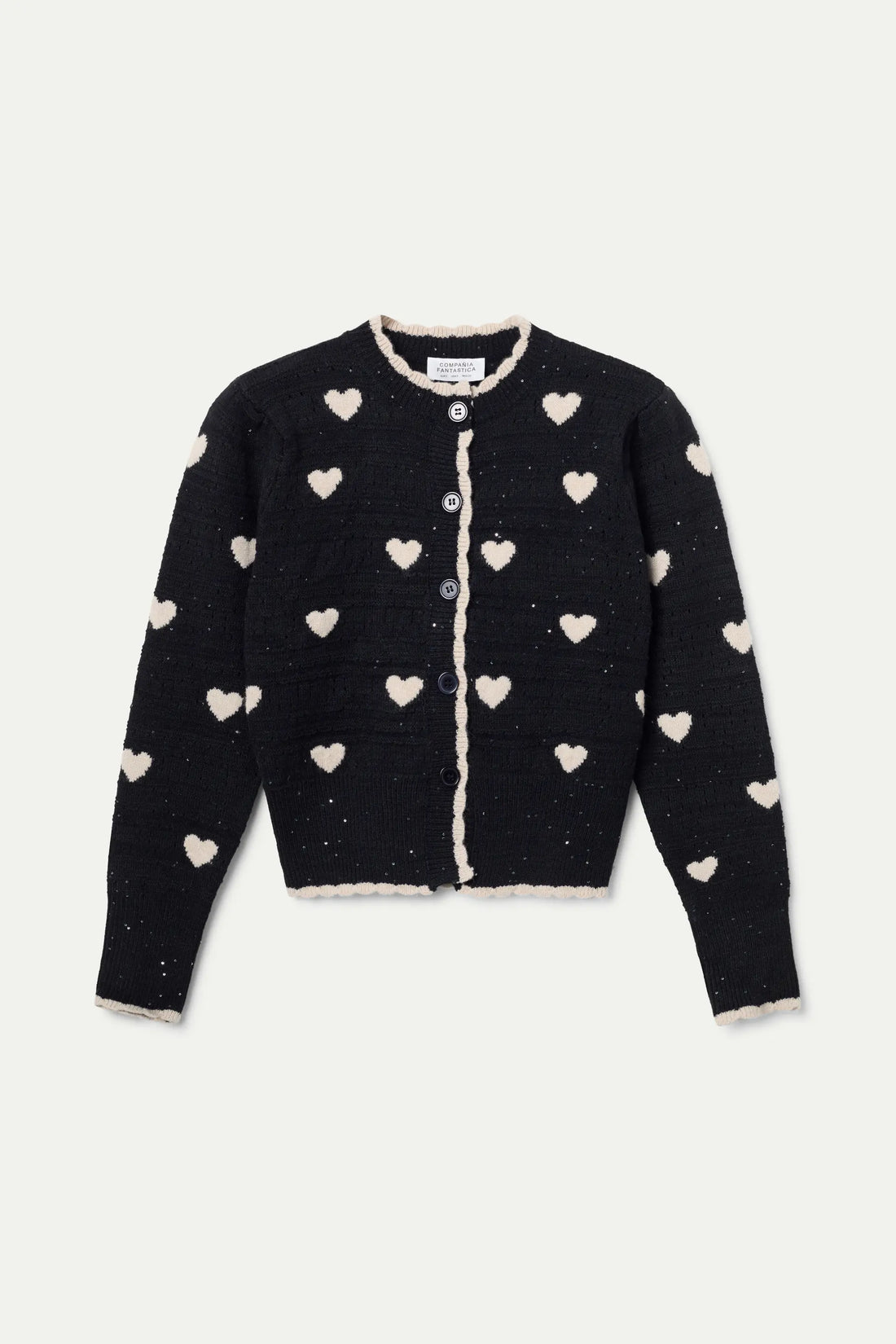 BLACK AND WHITE HEARTS CARDIGAN