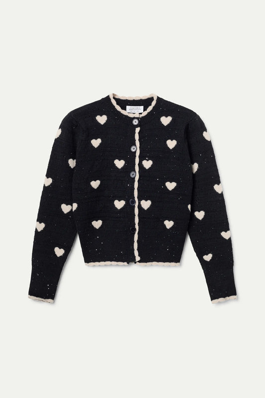 BLACK AND WHITE HEARTS CARDIGAN