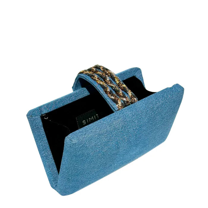 DENIM BRAIDED FRINGE CLUTCH