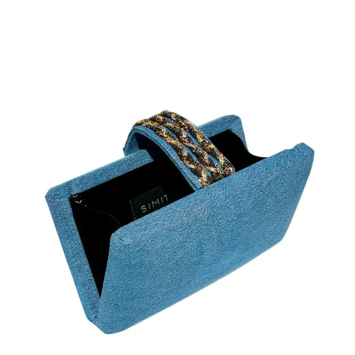 DENIM BRAIDED FRINGE CLUTCH