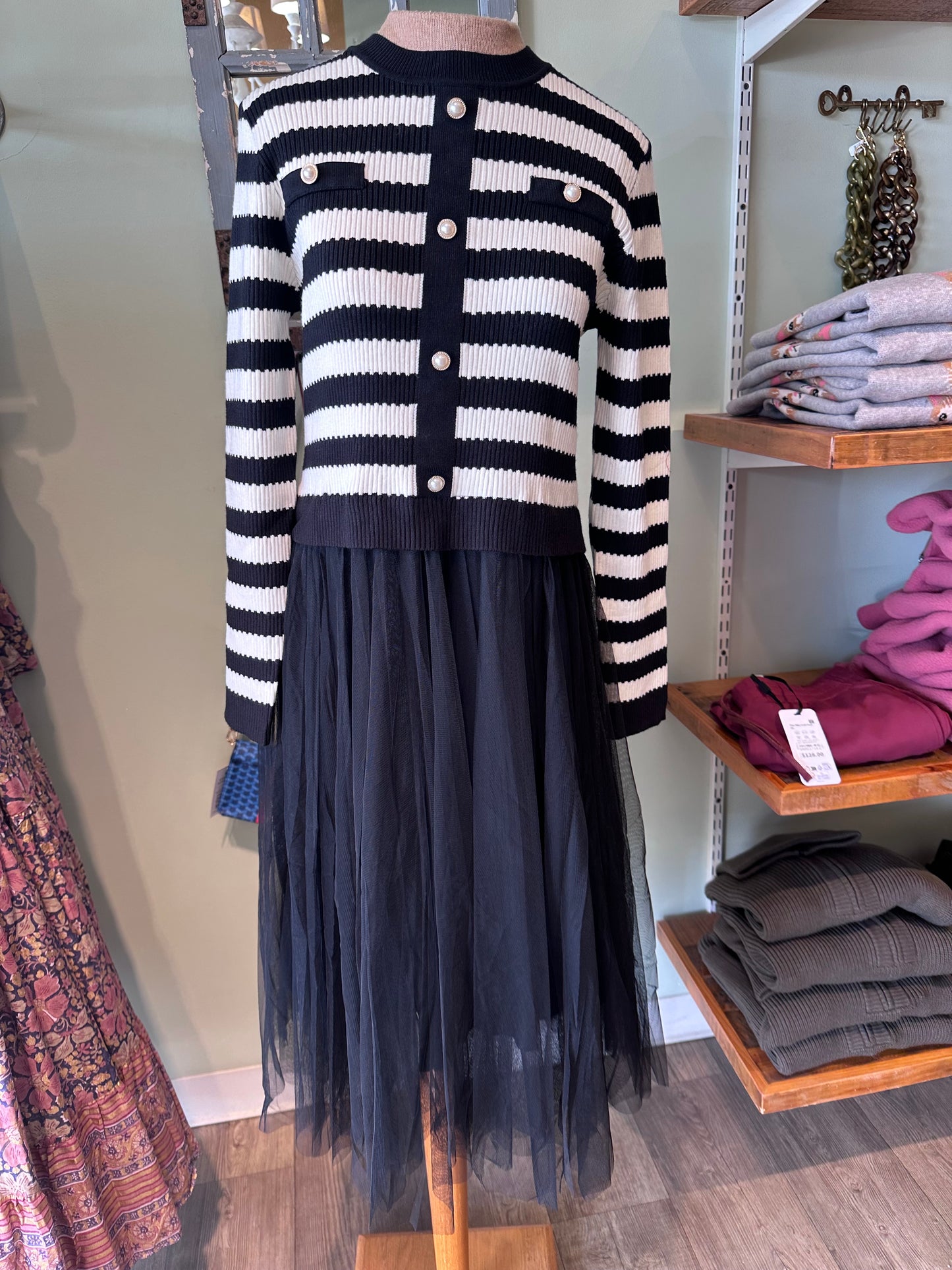 2IN1 STRIPE CARDI DRESS WITH TULLE SKIRT