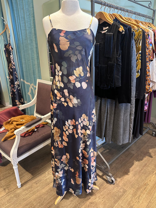 SATIN FLORAL PRINT MAXI DRESS