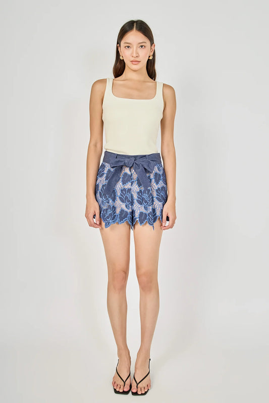 NAVY EYELET SHORT