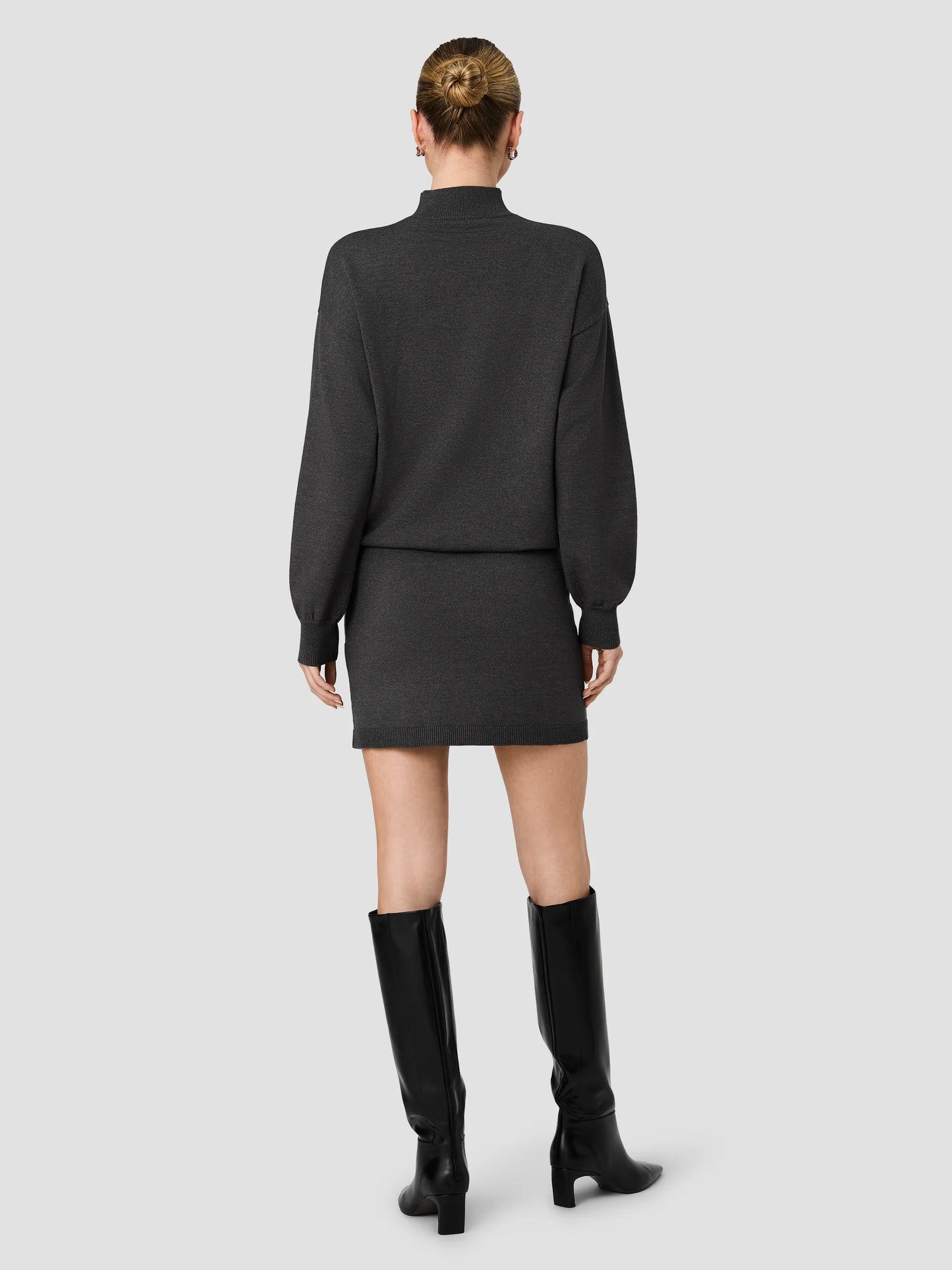 COSYSOFT LONG SLEEVE BLOUSON WAIST MINI DRESS - GREY