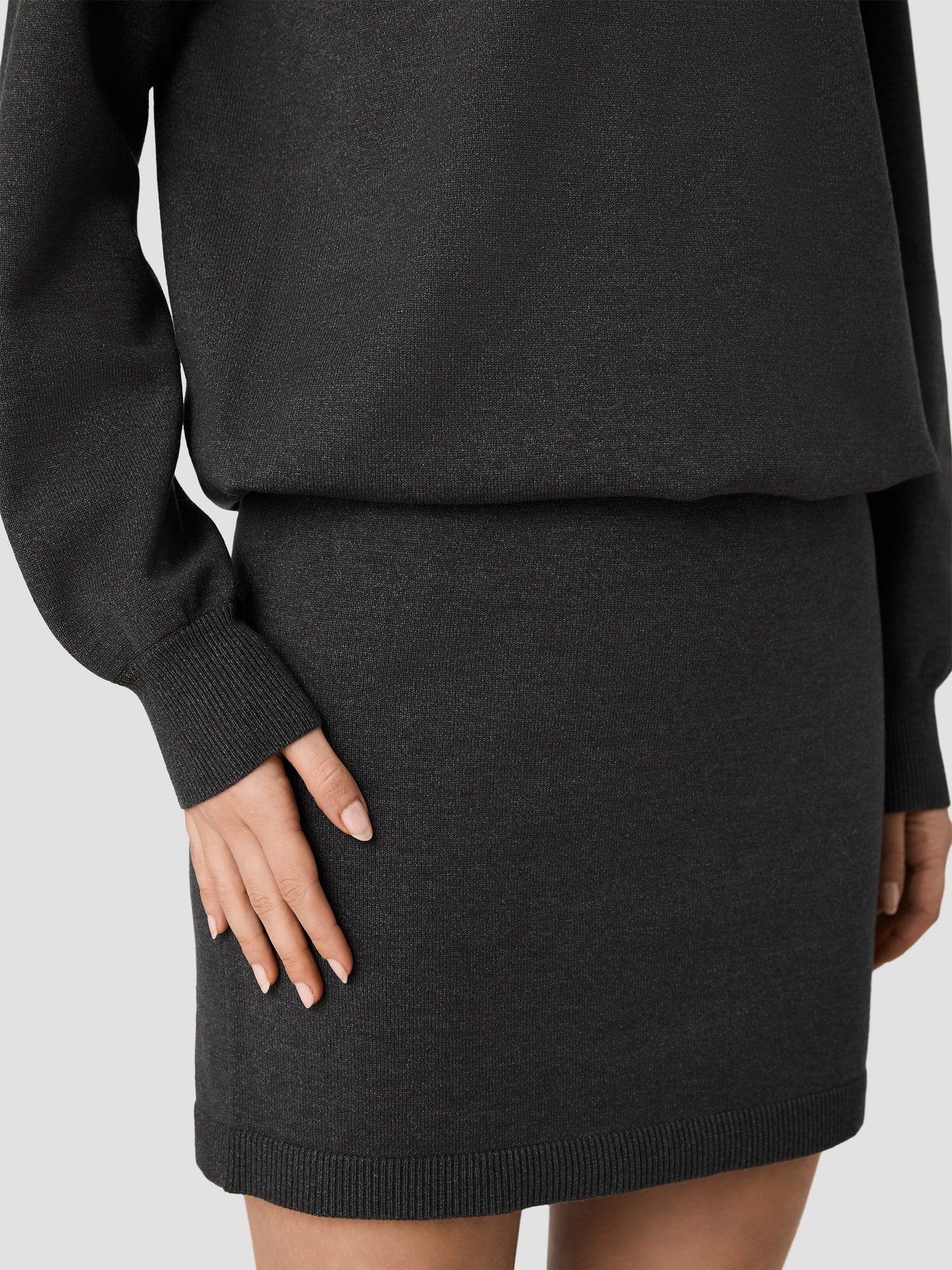 COSYSOFT LONG SLEEVE BLOUSON WAIST MINI DRESS - GREY