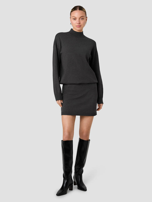 COSYSOFT LONG SLEEVE BLOUSON WAIST MINI DRESS - GREY
