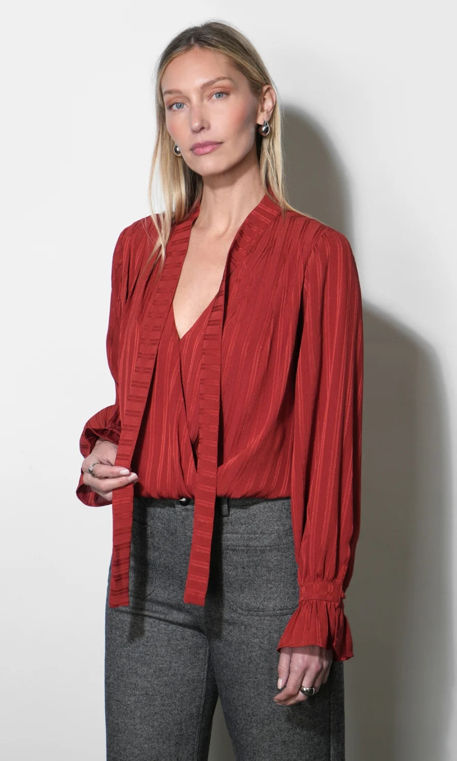 FREYA TIE NECK SURPLICE BLOUSE