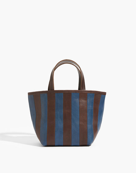 LEATHER STRIPED GORETTI BAG - BROWN/NAVY