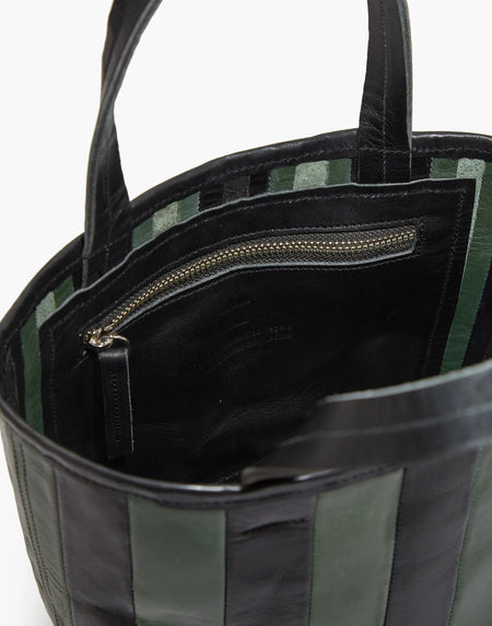 LEATHER STRIPED GORETTI BAG - BLK/GRN