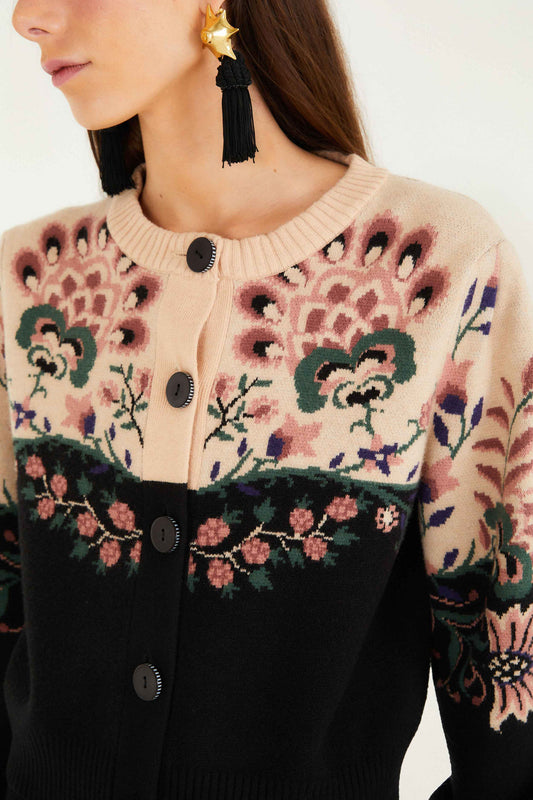 BELLE GARDEN MIXED KNIT CARDIGAN