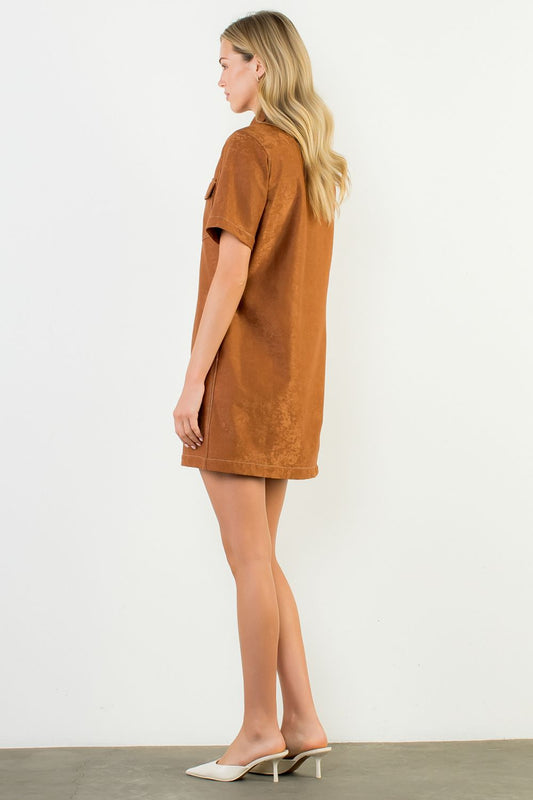 WESTERN FAUX SUEDE DRESS - SADDLE