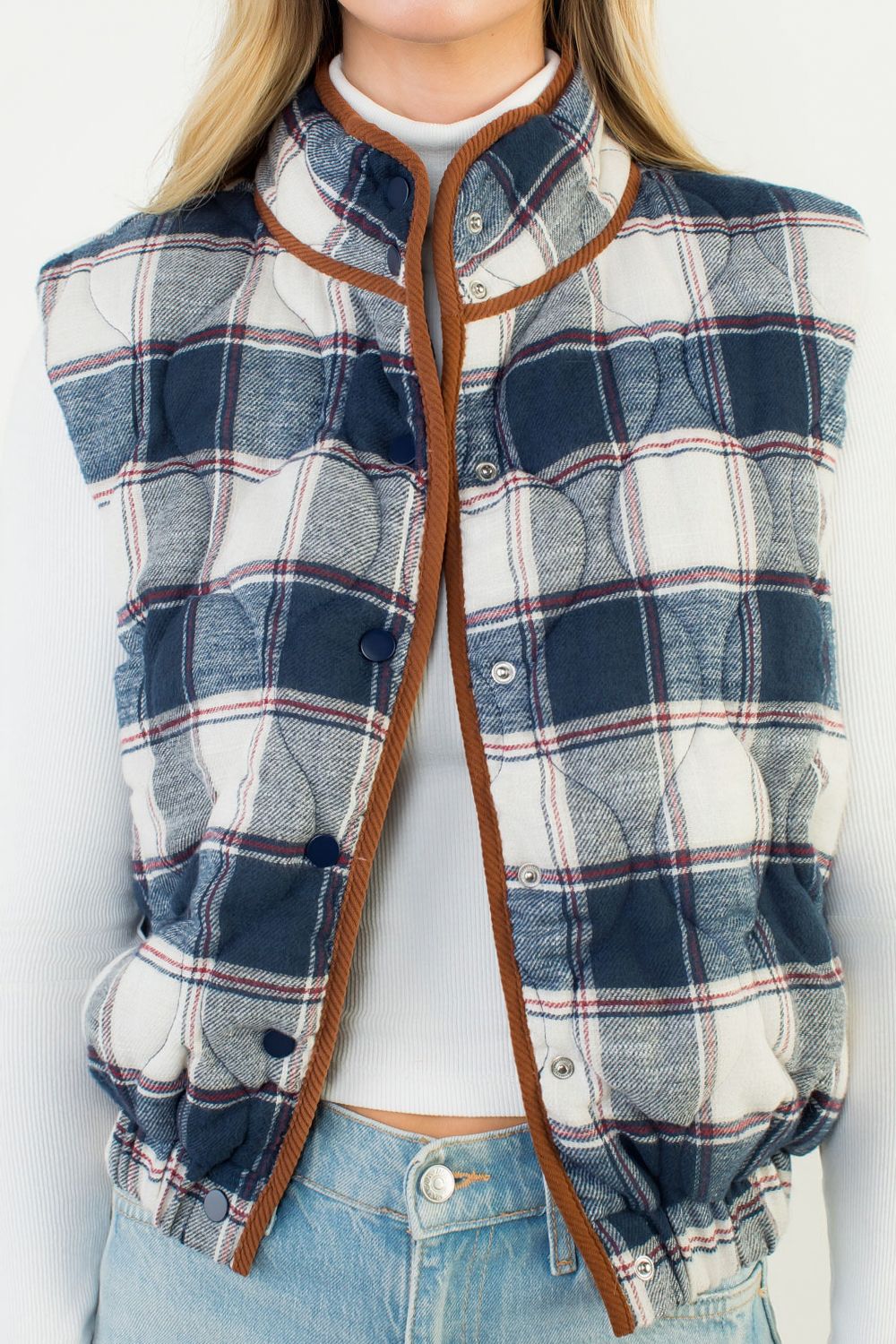 PLAID TRIMMED VEST