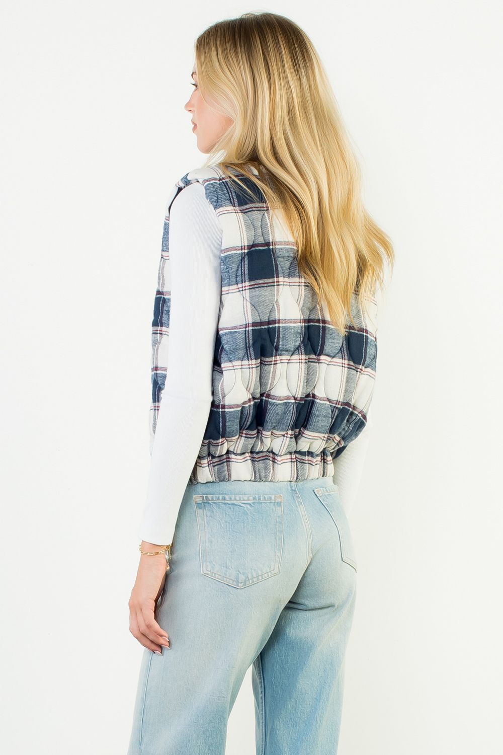 PLAID TRIMMED VEST