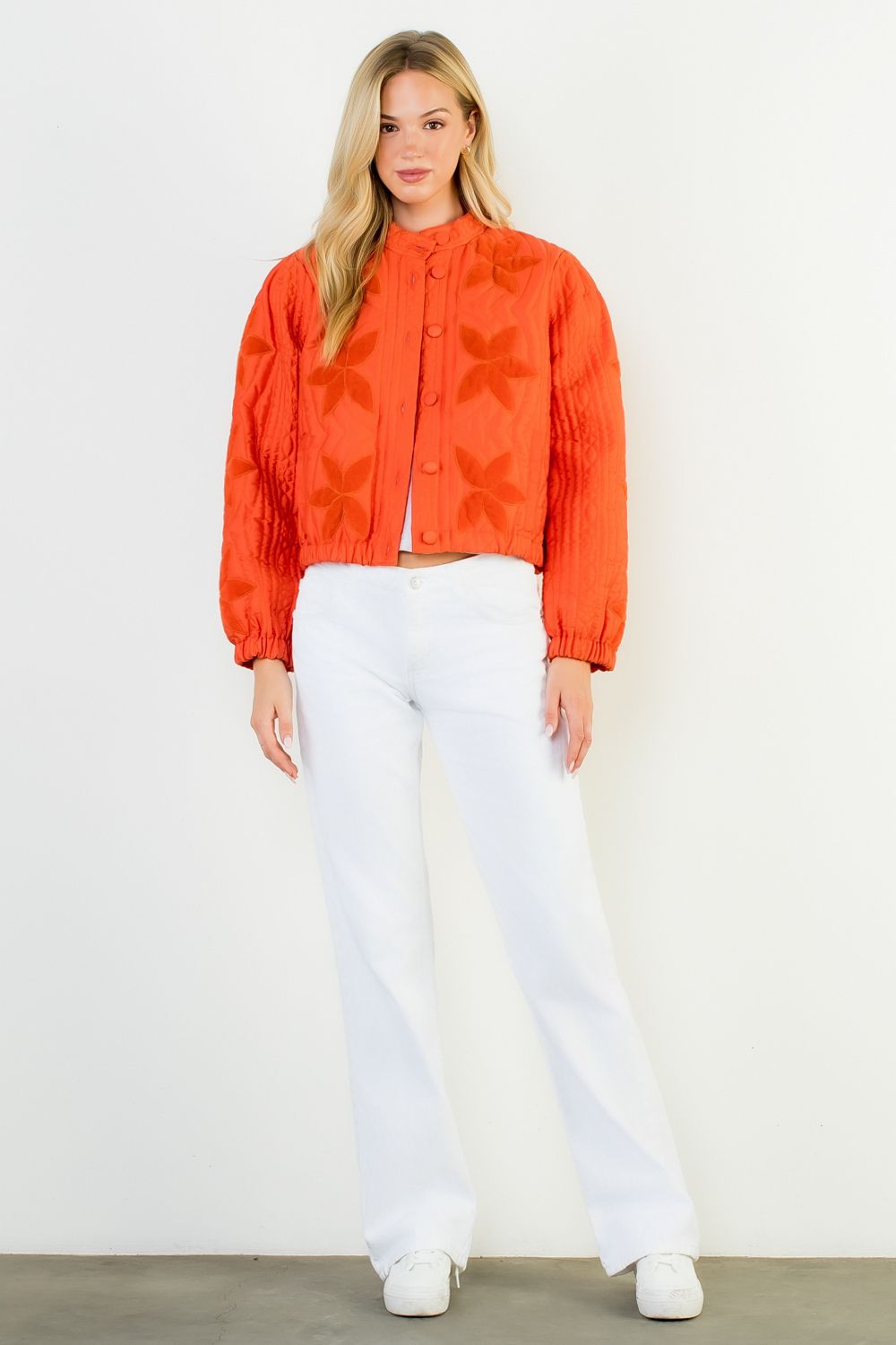 VELVET TRIM JACKET - ORANGE