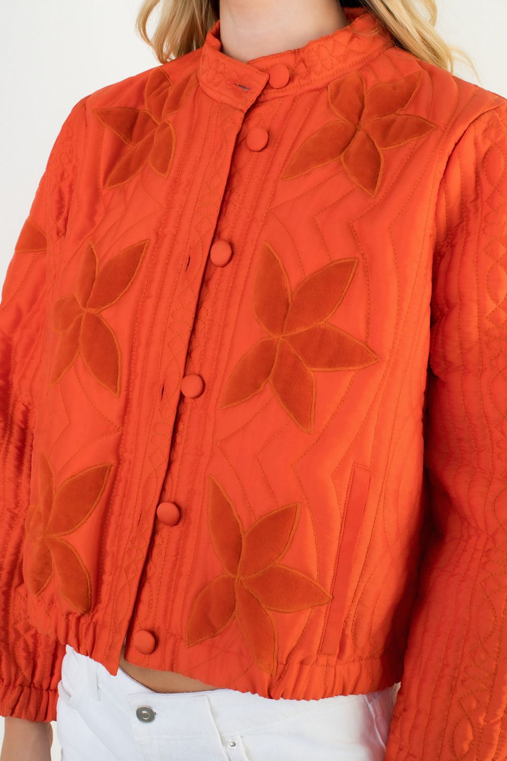 VELVET TRIM JACKET - ORANGE