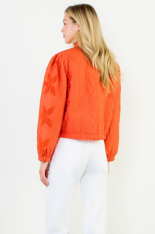 VELVET TRIM JACKET - ORANGE