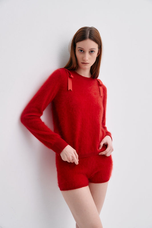 CASHMERE SWEATER WITH RIBBONS RED