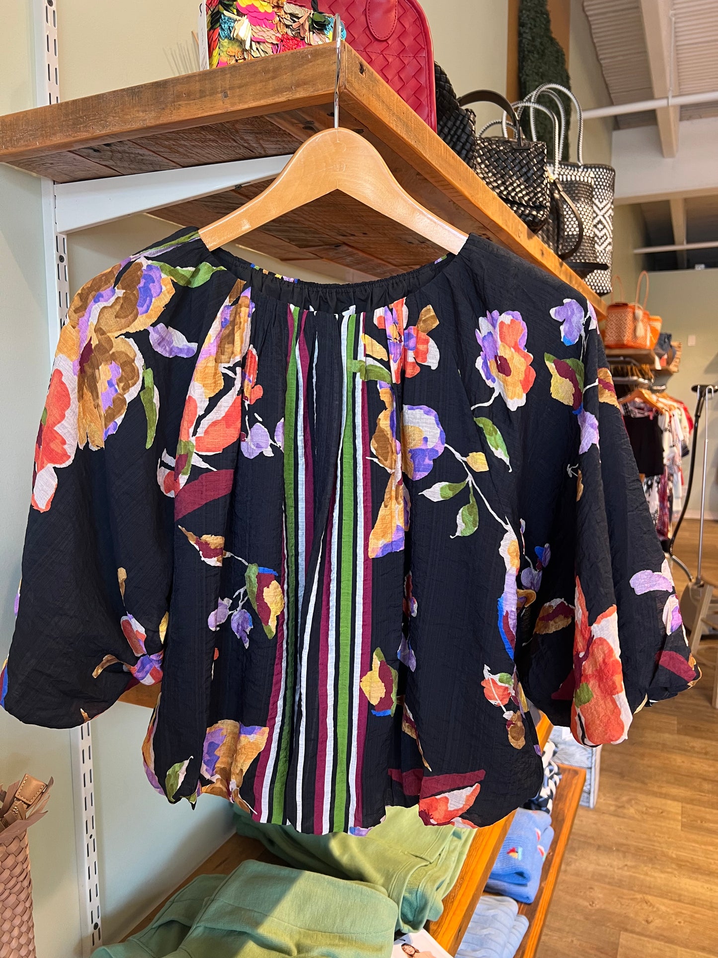 BLK FLORAL BUBBLE TOP