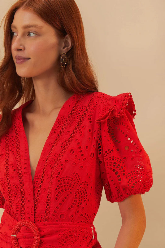 RED EYELET ROMPER