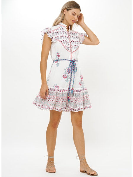 FLIRTY HIGH NECK BUTTON MINI-RED