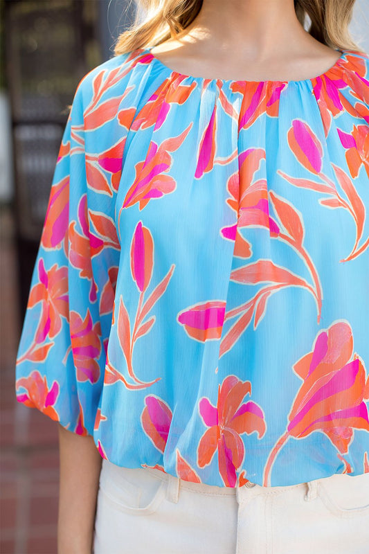 PRINTED BUBBLE HEM TOP