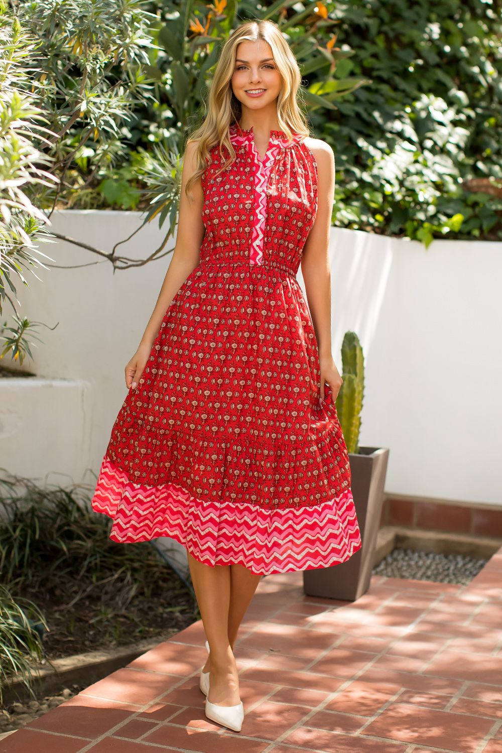 SLEEVELESS DRESS WITH TICKING
