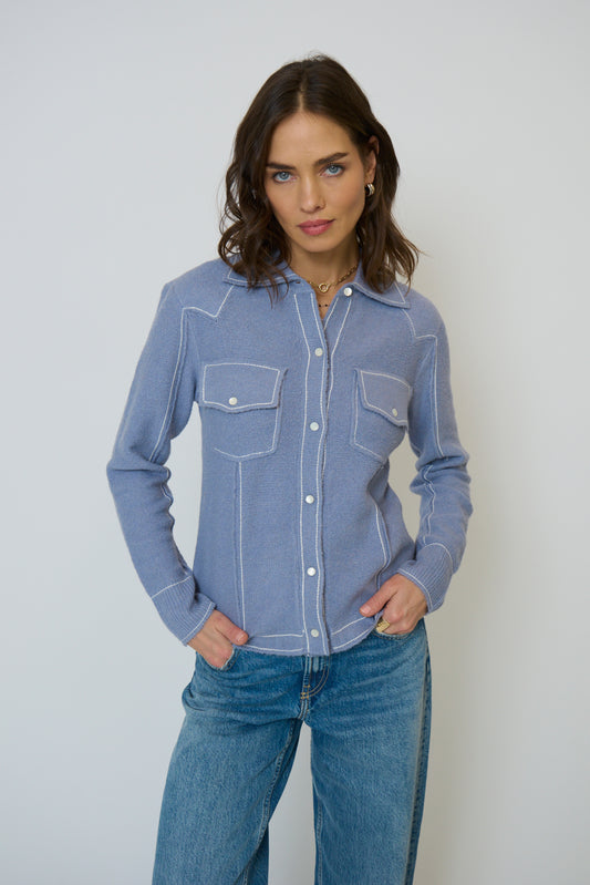 DASH WESTERN SWEATER BUTTON UP - BLUE