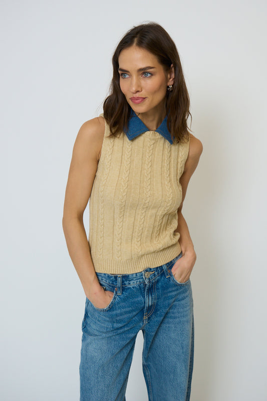 DASH DENIM COLLARED SHELL