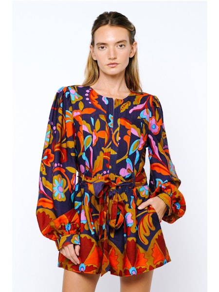 SOPHIE BELTED LONG SLEEVE ROMPER