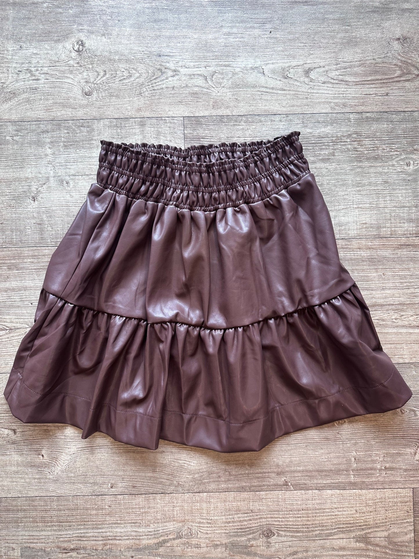 FAUX LEATHER SKIRT - CHOCOLATE