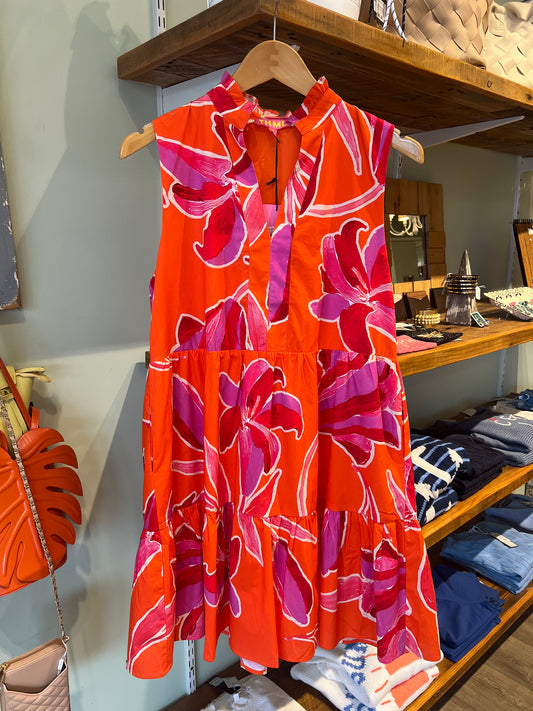 SLEEVELESS FLORAL DRESS-PINK/ORANGE