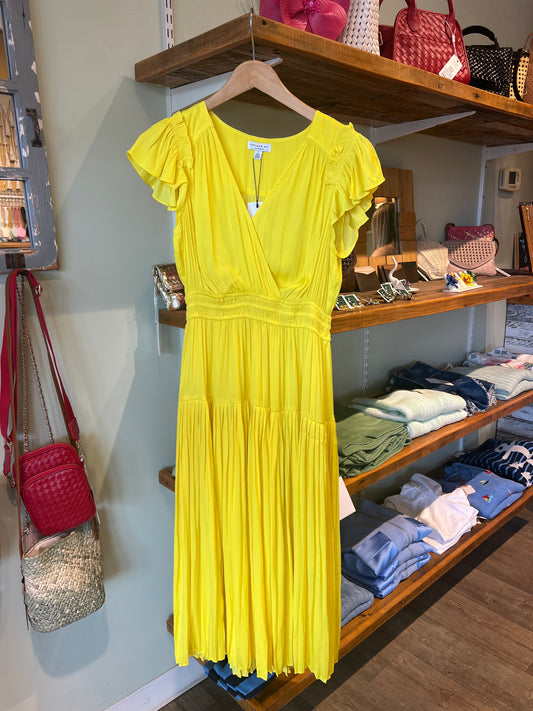 FLUTTER SLEEVE MIDI DRESS - PINEAPPLE