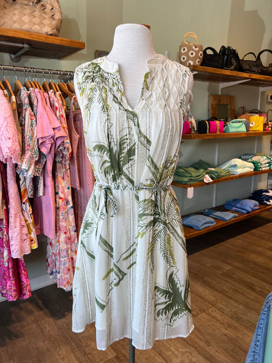 NAIA PRINTED METALLIC SMOCKED YOKE DRESS