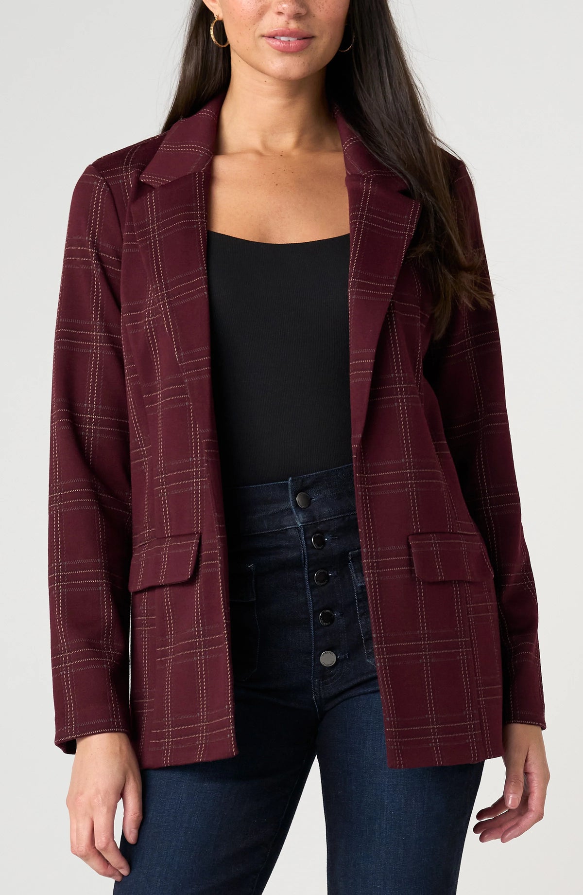 BOYFRIEND BLAZER - BURGUNDY PLAID
