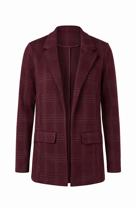 BOYFRIEND BLAZER - BURGUNDY PLAID