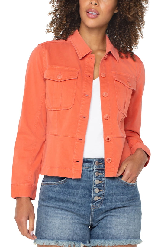 PEPLUM HEM TRUCKER-PAPAYA