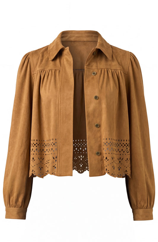 PUFF SLEEVE JACKET W LASER CUT HEM