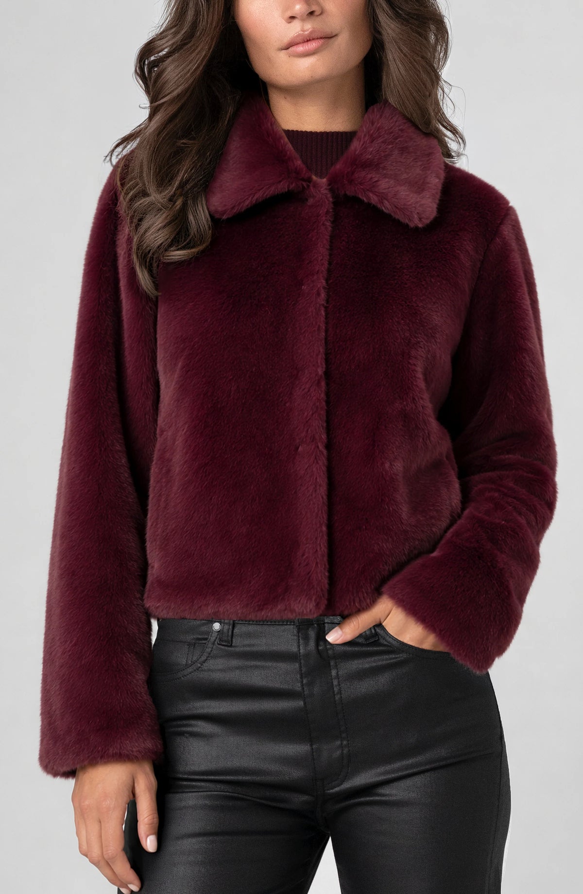 COLLARED FAUX FUR JACKET