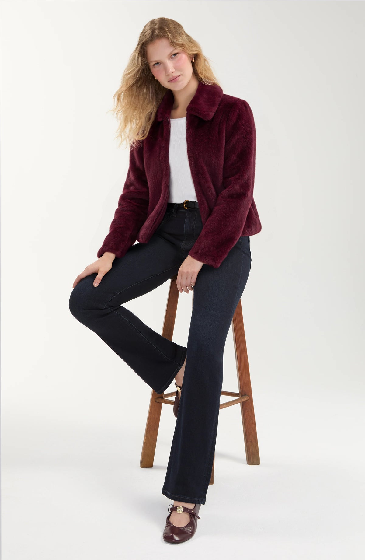 COLLARED FAUX FUR JACKET