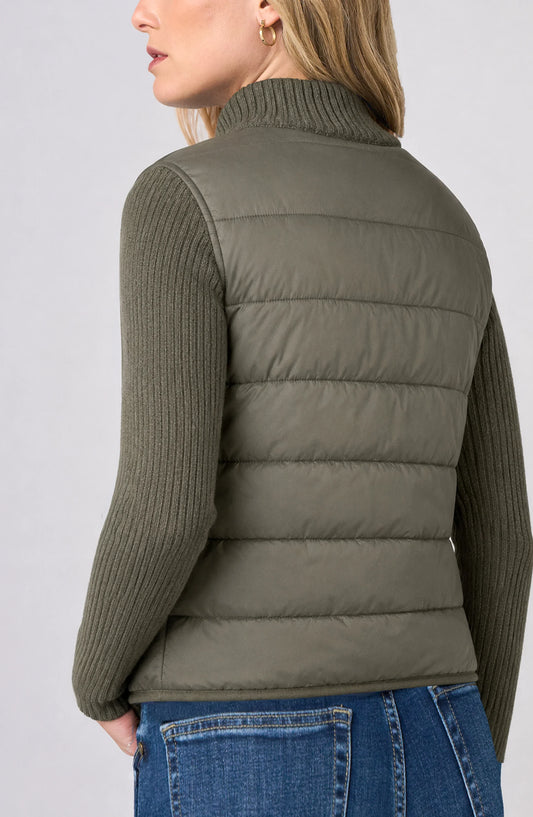 LONG SLEEVE FRONT QUILTED SWEATER JACKET
