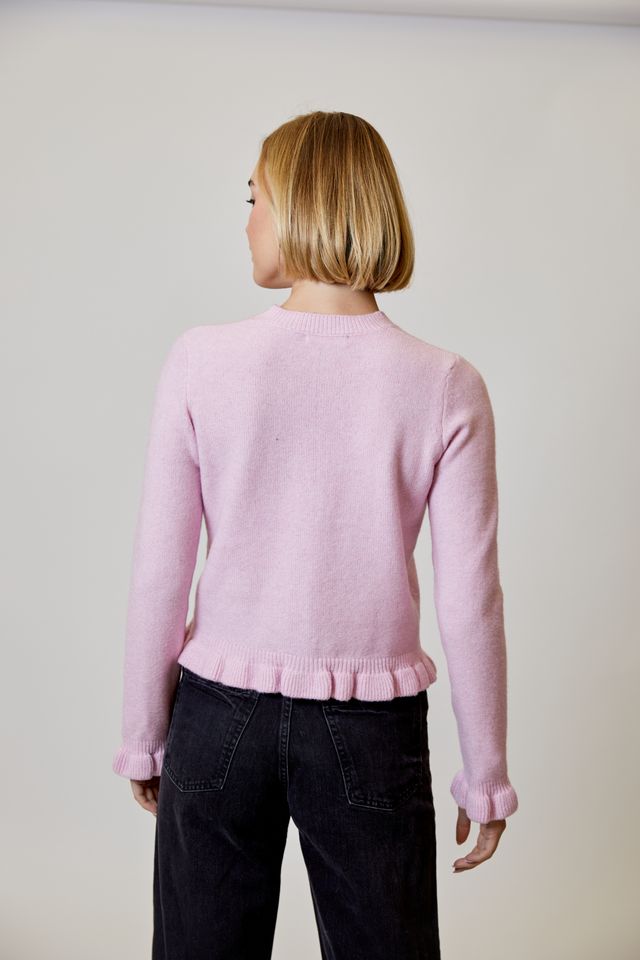 RUFFLE PLACKET CARDIGAN - LILAC SNOW