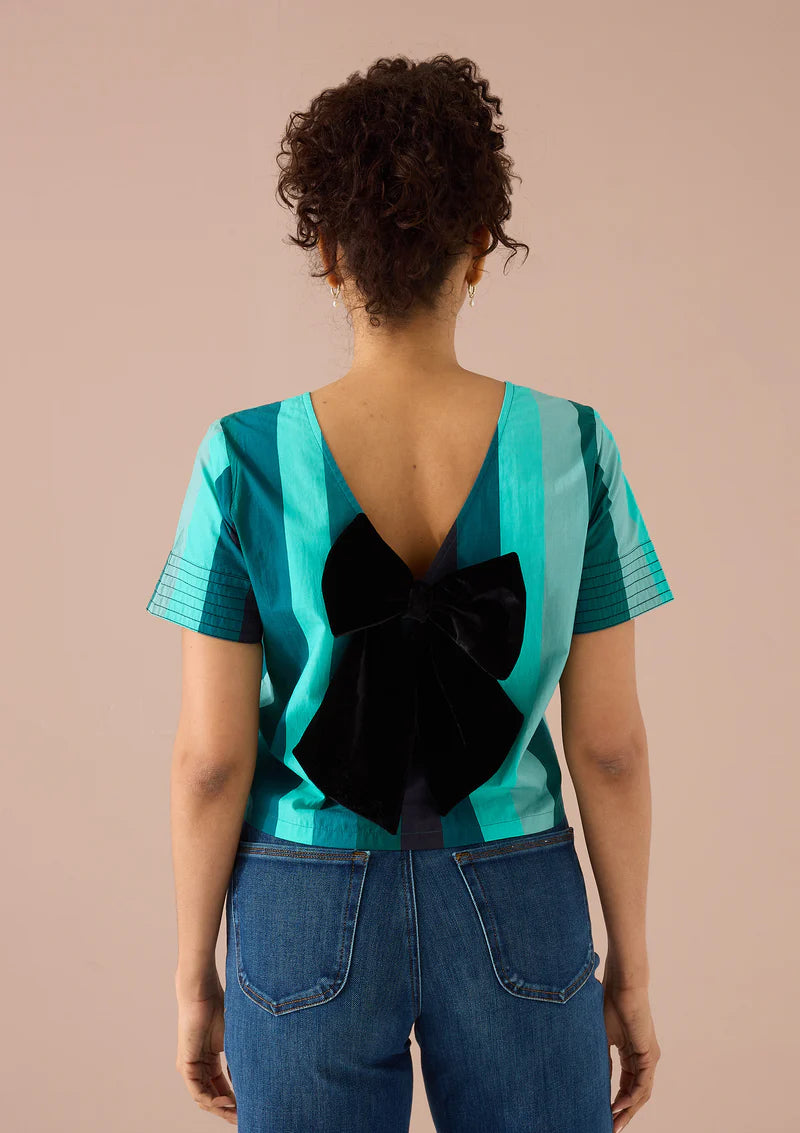 VELVET BOW BACK LYNN TOP - TEAL